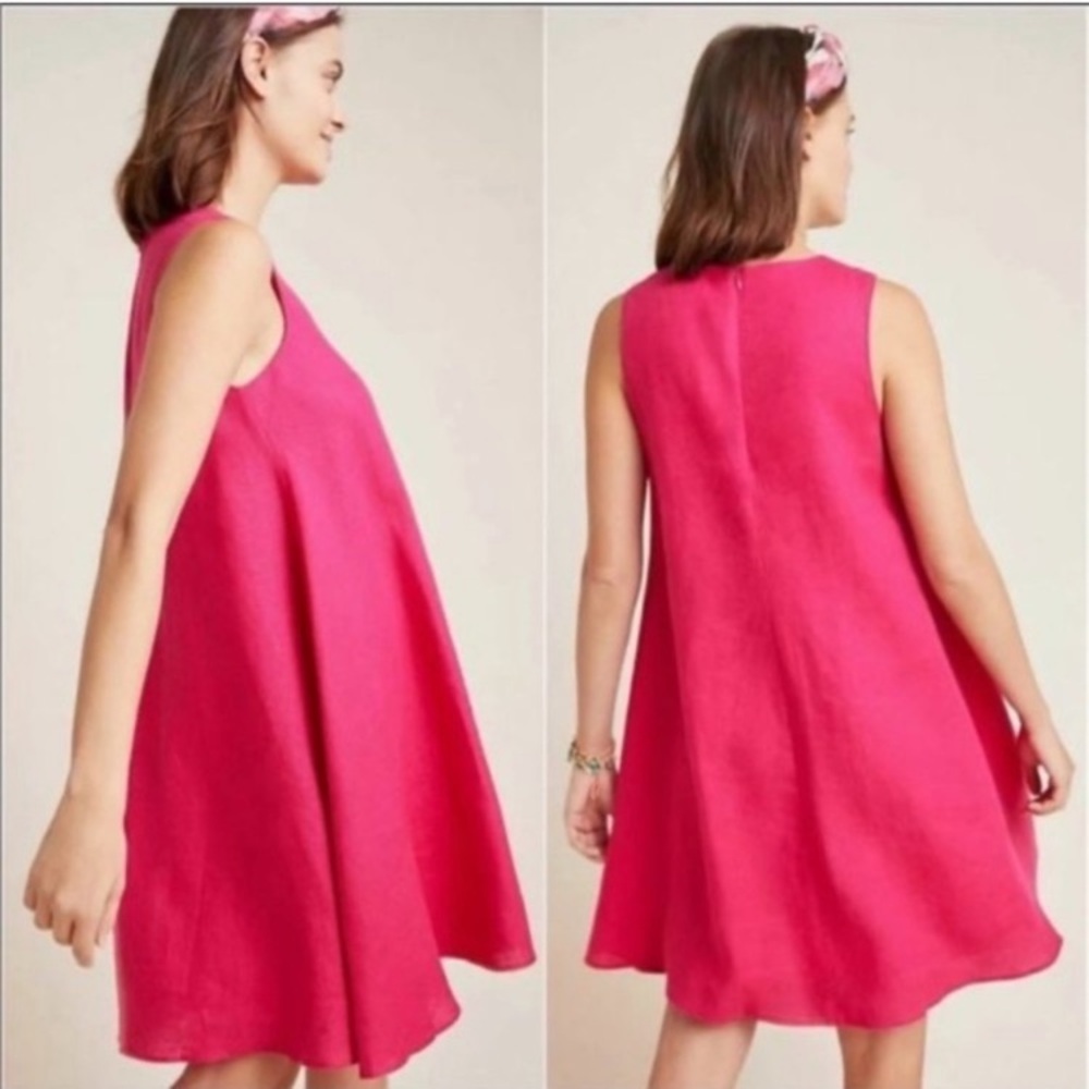 Anthropologie Linen Melbourne Swing Sleeveless Dress Fuchsia Pink Size XS